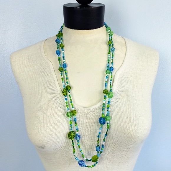 Piece #56 "Peacock Park" Green & Blue Jewelry Set - Picture 2 of 7